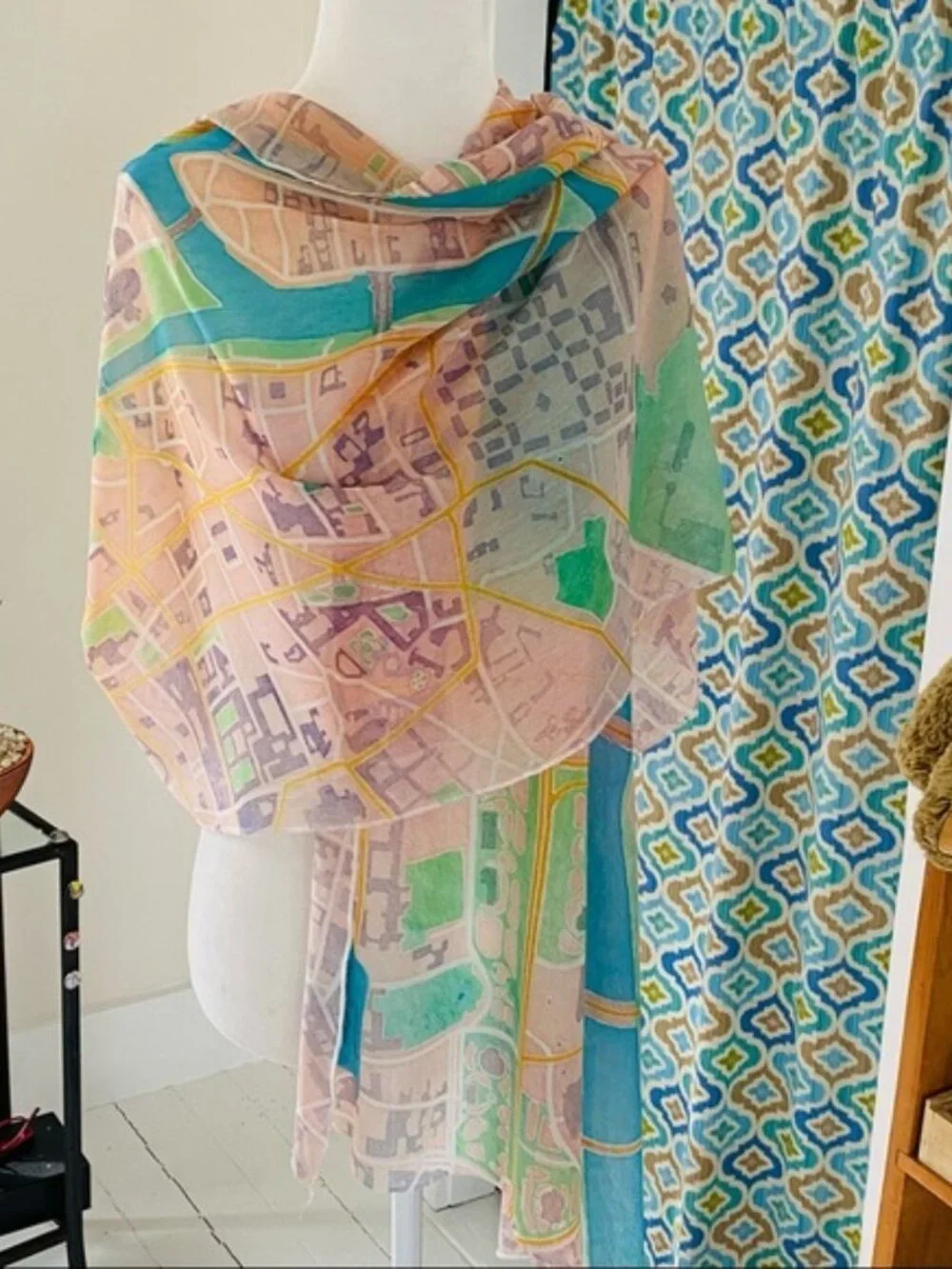 Elegant Sheer Wrap w Sea Glass Map of Paris, France